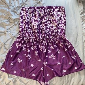 Strapless Floral Romper with Side Pocket